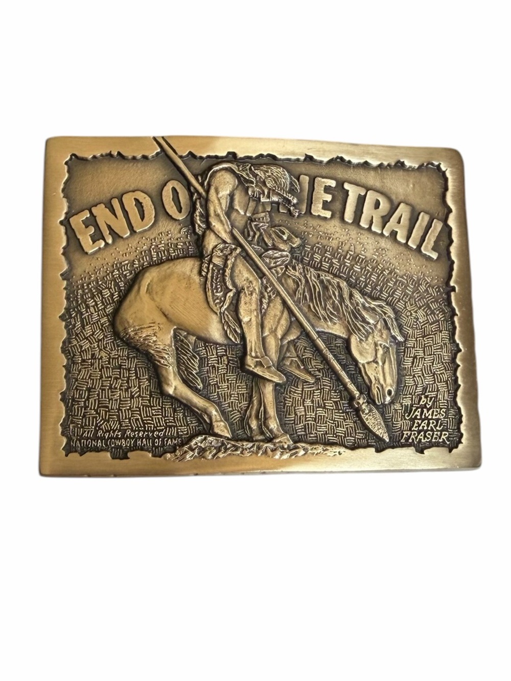 Vintage Solid Brass Native American End Of The Trail Belt Buckle